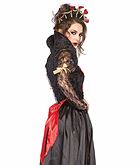 Röda Drottningen från Alice i Underlandet, maskeradklänning med hjärtan, spets och sammet, ränder